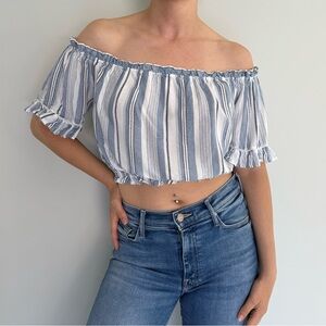 Ocean Drive Blue & White Off-Shoulder Crop Top
